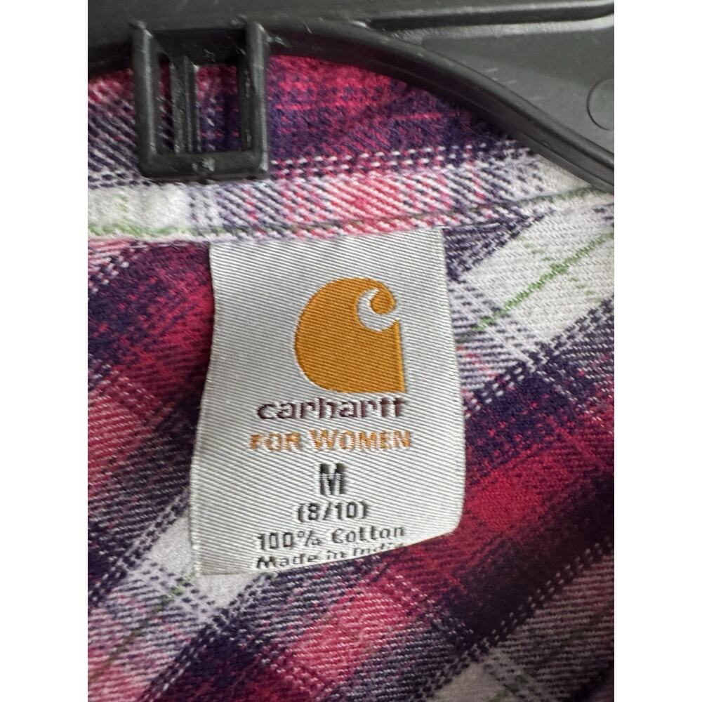 Carhartt Women's Pink Plaid Long Sleeve Button-Up Flannel Shirt Size Medium - Picture 5 of 6